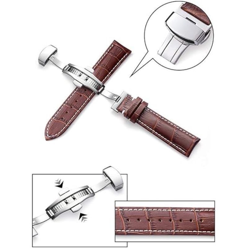 Watch Band with Deployment Clasp - Alligator Grain Leather Watch Strap 20mm - Choose of Color & Width โ image 3