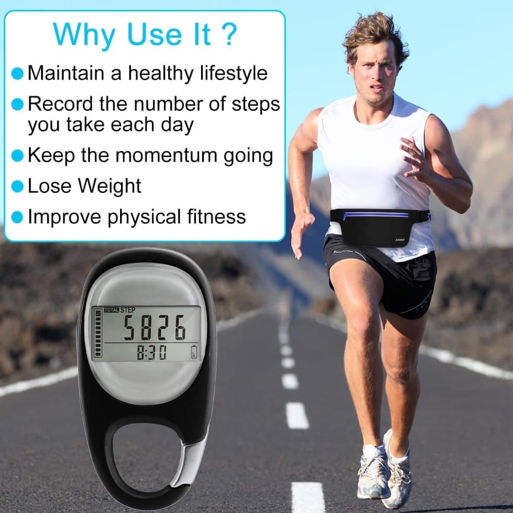 3D Pedometer with LED Display for Running and Walking, Portable Step Counter with Climbing Carabiners, Black — image 4