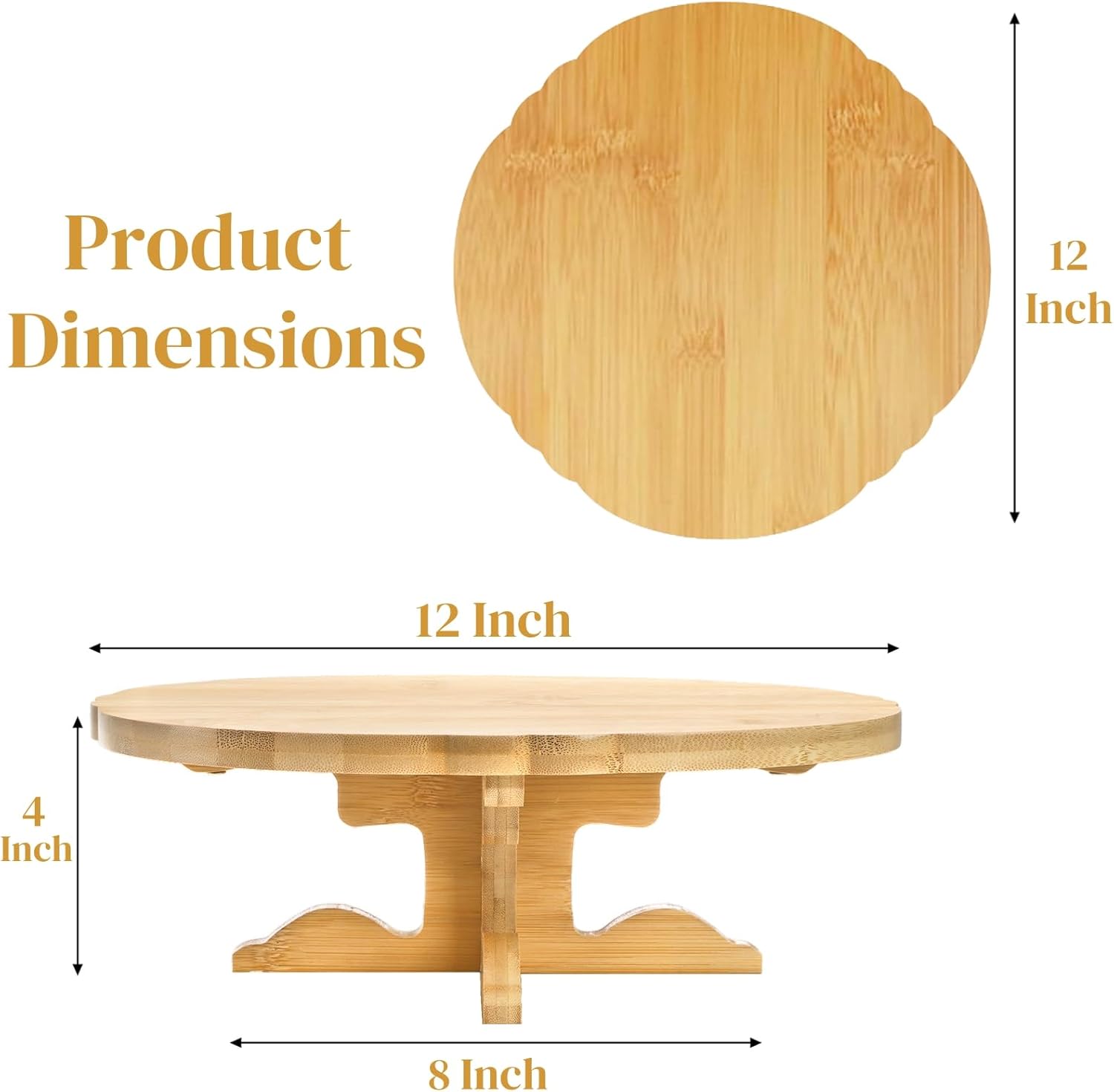 12 Inch Bamboo Cake Stand, One-Tier Wedding Cupcake Holder, Rustic Dessert Riser with Anti-Slip Pads, Pedestal Plate for Birthday, Tea Party, Baby Shower โ image 2