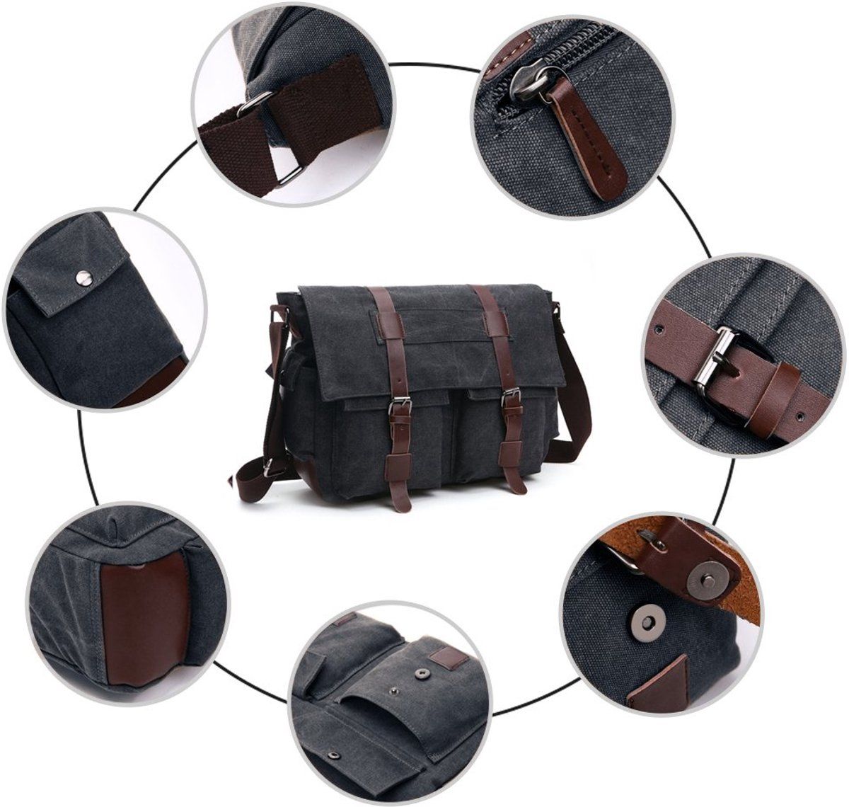Mens Canvas Laptop Messenger Bag With Multiple Compartments And Adjustable Shoulder Strap For Work And School Fits, 16 in — image 2