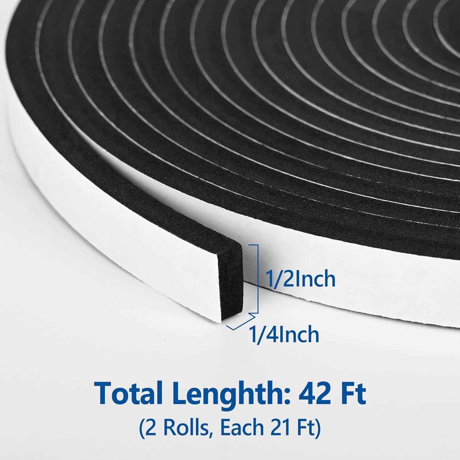 Self Adhesive Foam Tape Weatherstrip 1/2In x 1/4In x 42Ft High Density Foam Insulation Strips Seal Weather Stripping with Strong Adhesive for Door and Window — image 2