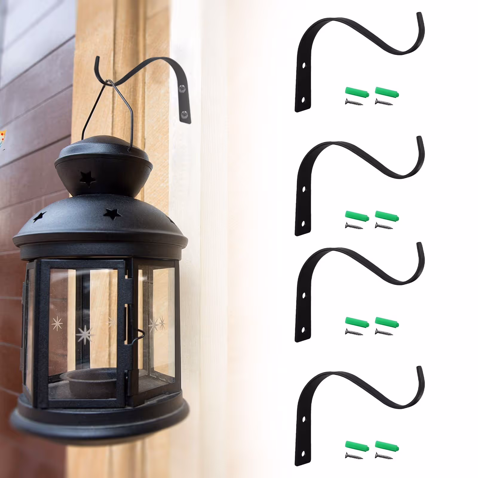 2 Pieces Outdoor Plant Hangers for Hanging Baskets, Heavy Duty Metal Plant Brackets for Hanging Plants Outside, Metal Plant Hooks, Black, 11.4 x 9 cm — image 2