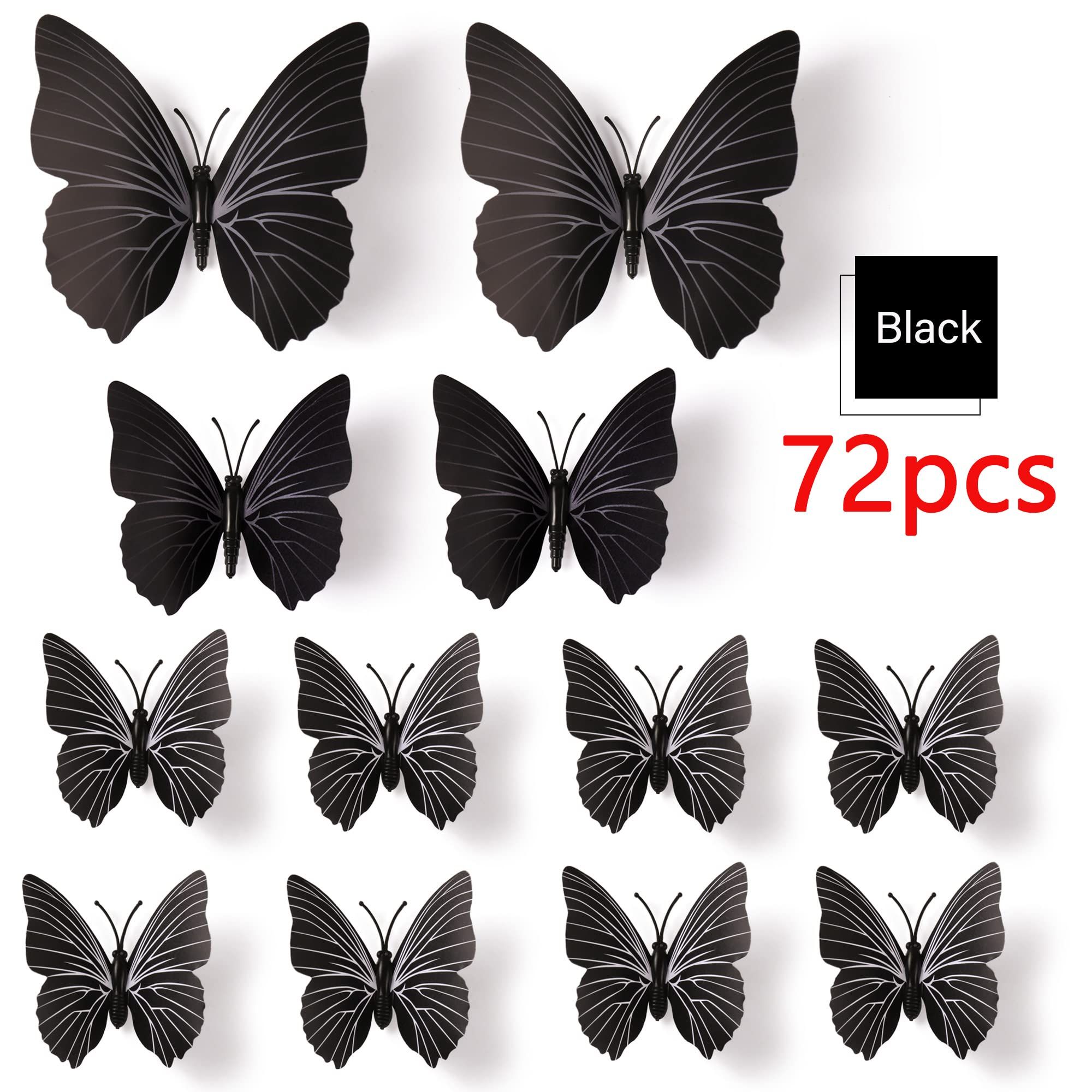 72 PCS Black Removable 3D DIY Beautiful Butterfly Wall Decals Colorful Butterflies Art Decor Wall Stickers Murals (Black) — image 4