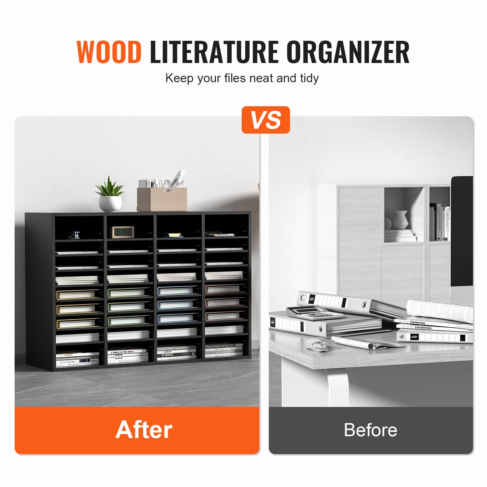Wood Literature Organizer, 36 Compartments, File Sorter with Removable Shelves, Mailboxes Slot for Office Home Classroom Mailrooms Organization, EPA Certified — image 2
