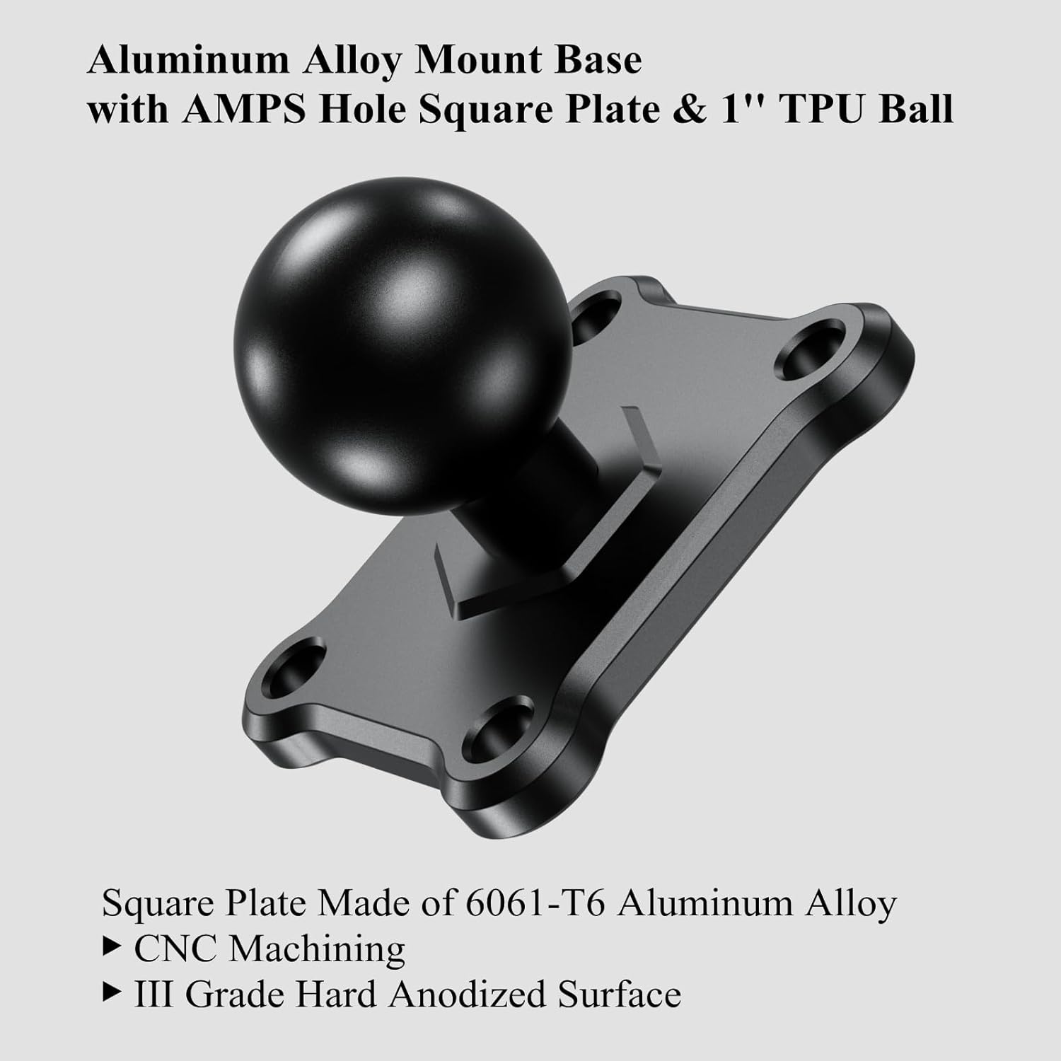 1'' Ball Mount Base with Aluminum Alloy 4-Hole AMPS Square Plate Compatible with RAM Mounts B Size 1 Inch Ball Double Socket Arm โ image 2