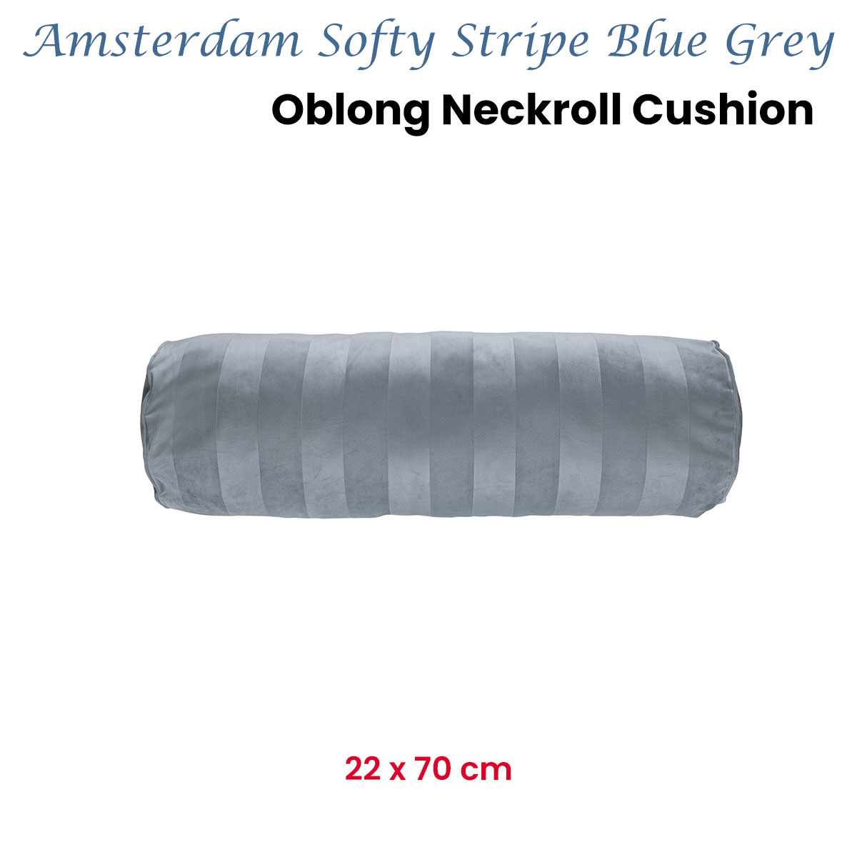 KAAT Amsterdam Softy Stripe Blue Grey Oblong Neckroll Filled Cushion 22cm x 70cm — image 2