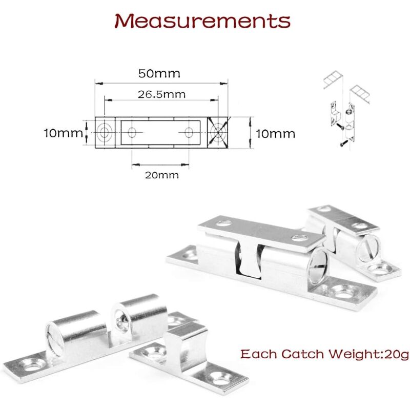 Door Catches 4 Pieces, Metal Ball ROller, Stainless Steel Cabinet Door Catch-Silver — image 2