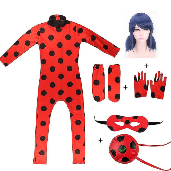 Bimirth Kids Girls Ladybug Cosplay Set Halloween Party Jumpsuit Costume with Blindfold, Wig, Bag 140 (130-140cm)_tfrf 140 (130-140cm) — image 4