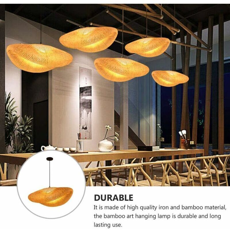 E27 Bamboo Rattan Pendant Light Vintage Adjustable Woven Chandelier for Dining Office Cafe, 40cm — image 3
