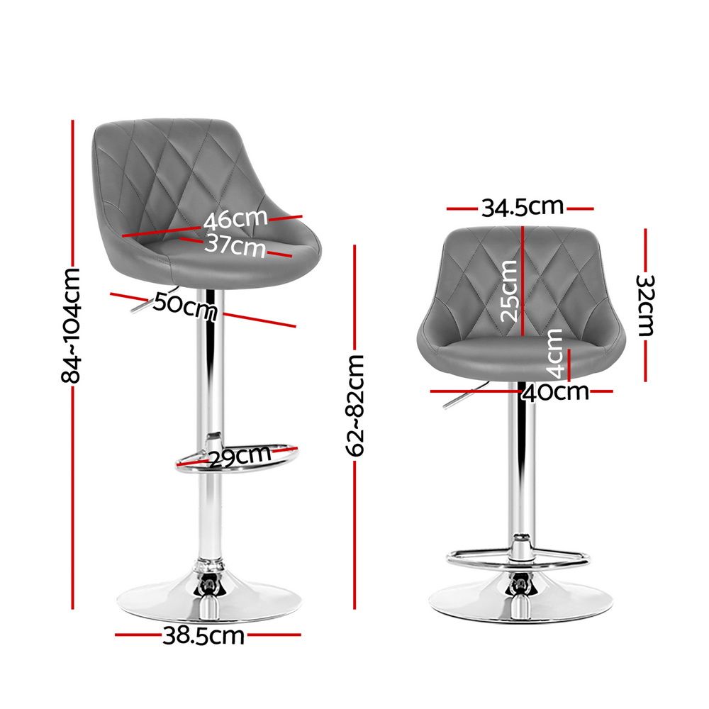 Artiss 2x Bar Stools Leather Padded Gas Lift Grey โ image 2