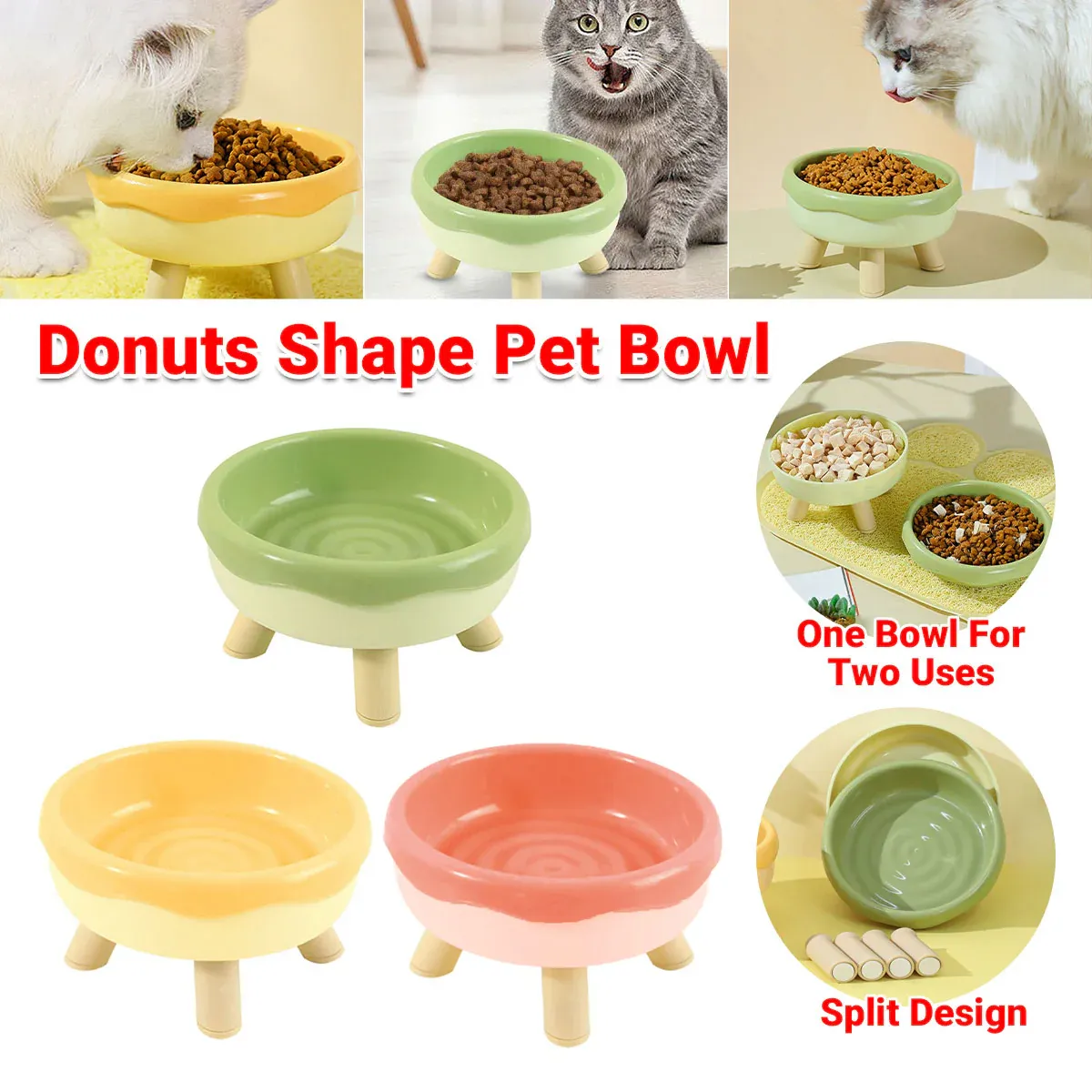 Cat Food Water Bowl Non Slip Raised Pet Feeding Dish Elevated Feeder Cats - Pink โ image 2