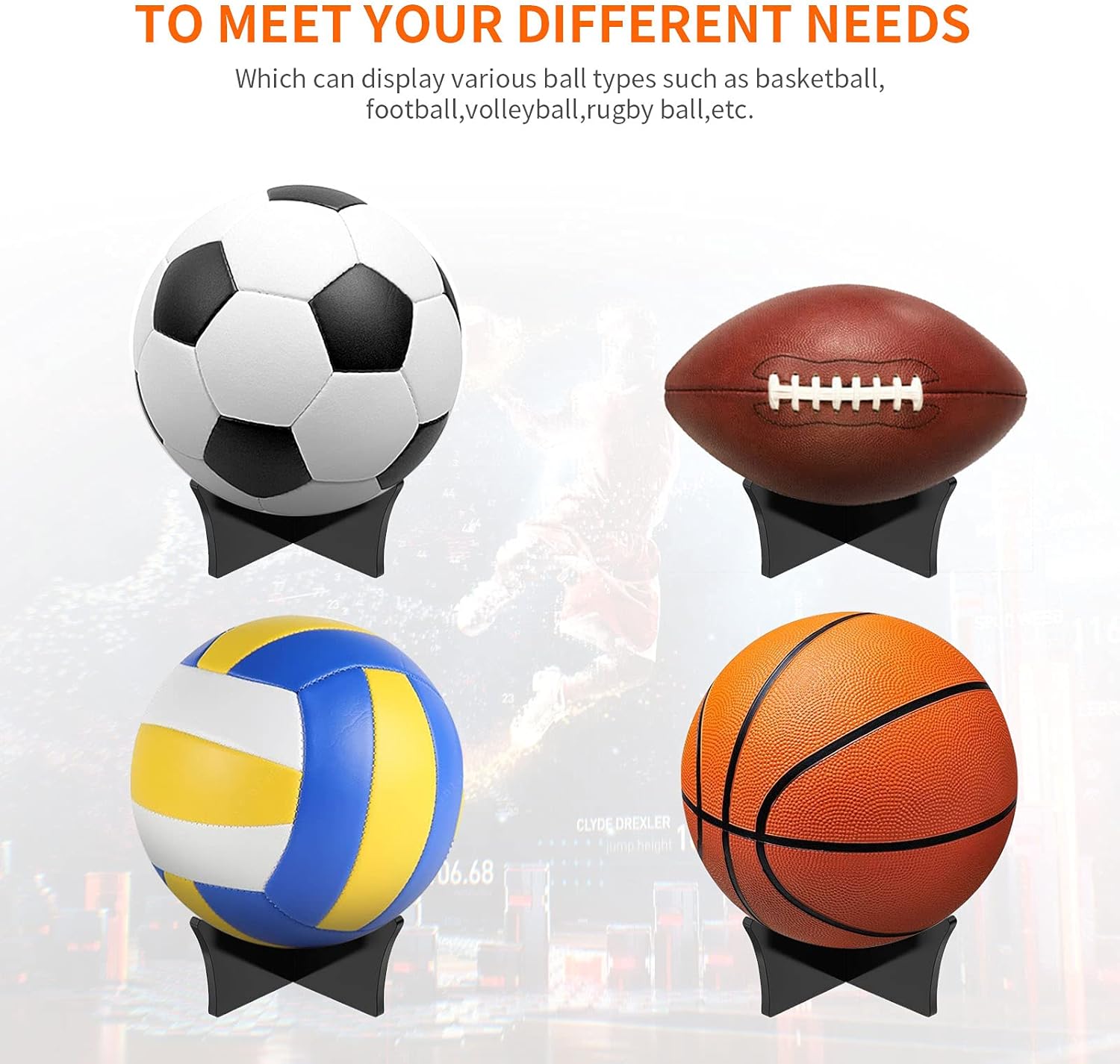 Ball Standard - Acrylic - Football, Basketball, Soccer, Volleyball, Rugby, etc. Display Standard - Ball Holders - 6 pieces - Black โ image 5