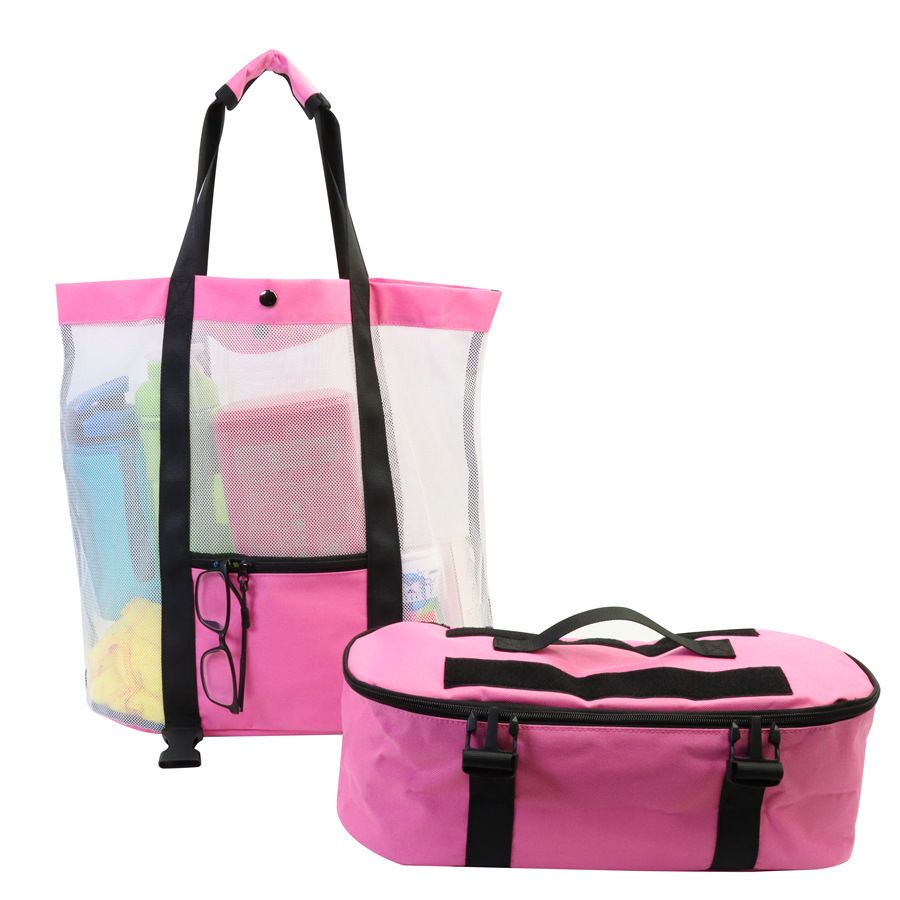 Large Mesh Beach Bag Easily Clean and Breathable Beach Tote Bag for Men Women Detachable Insulation Storage Bag