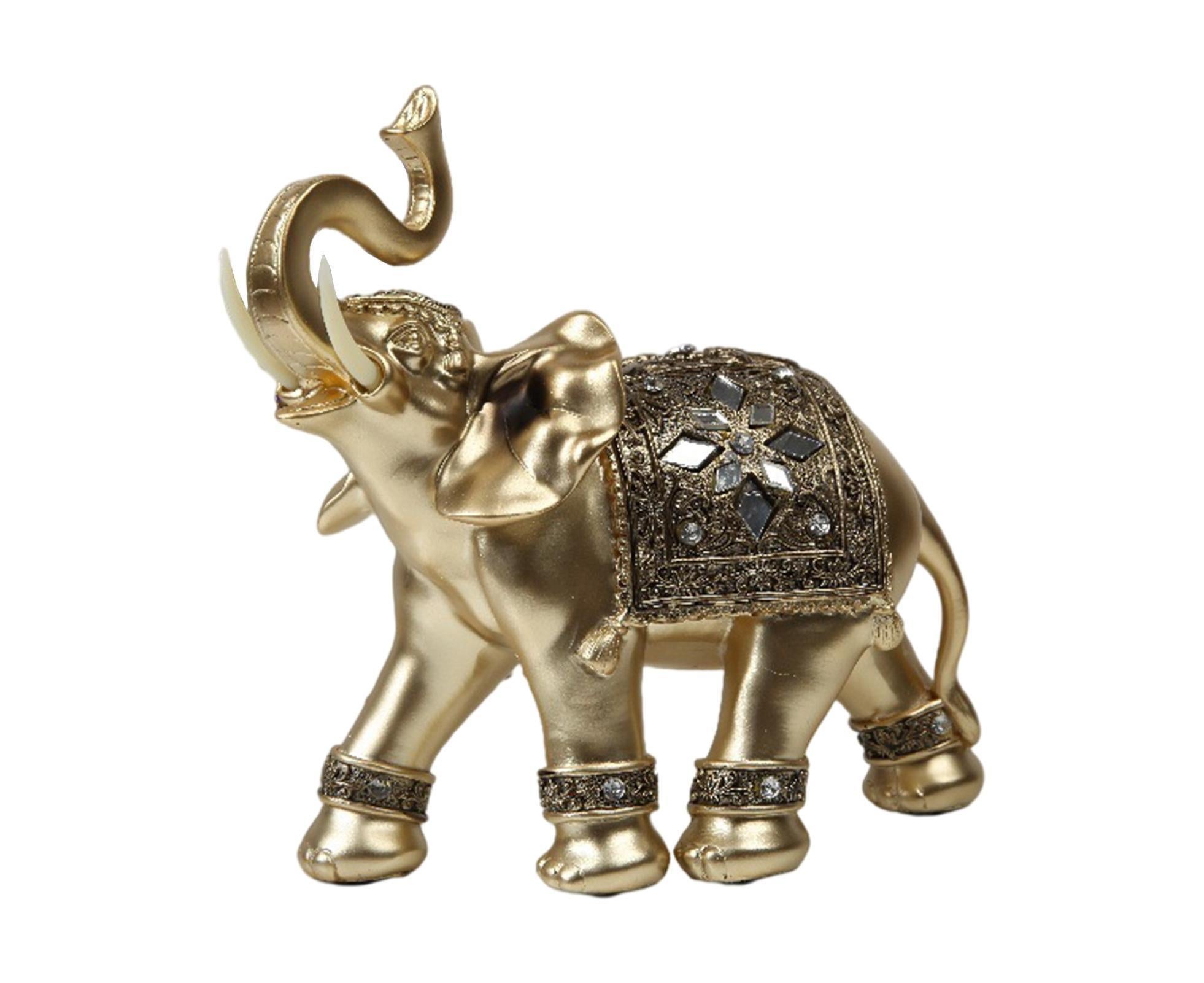 Eye-catching Elephant Figurine Fine Symbol Resin Elegant Elephant Trunk Sculpture for Home-Golden S — image 6