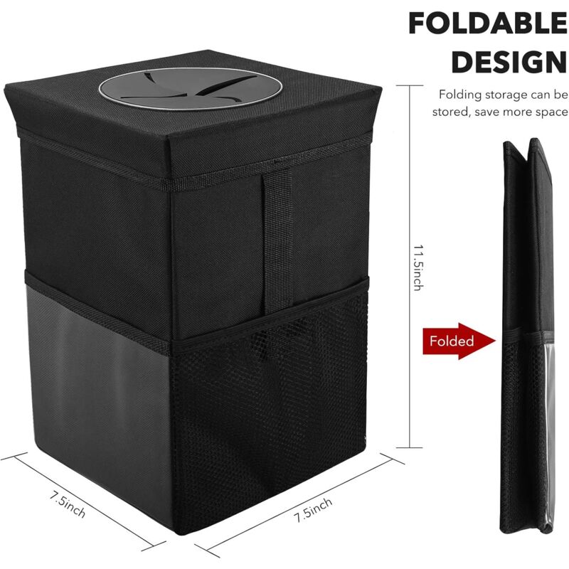 Car Trash Can With Lid - Hanging Garbage Bag With Storage Pockets, Foldable And Portable Waterproof Organizer, Large — image 4