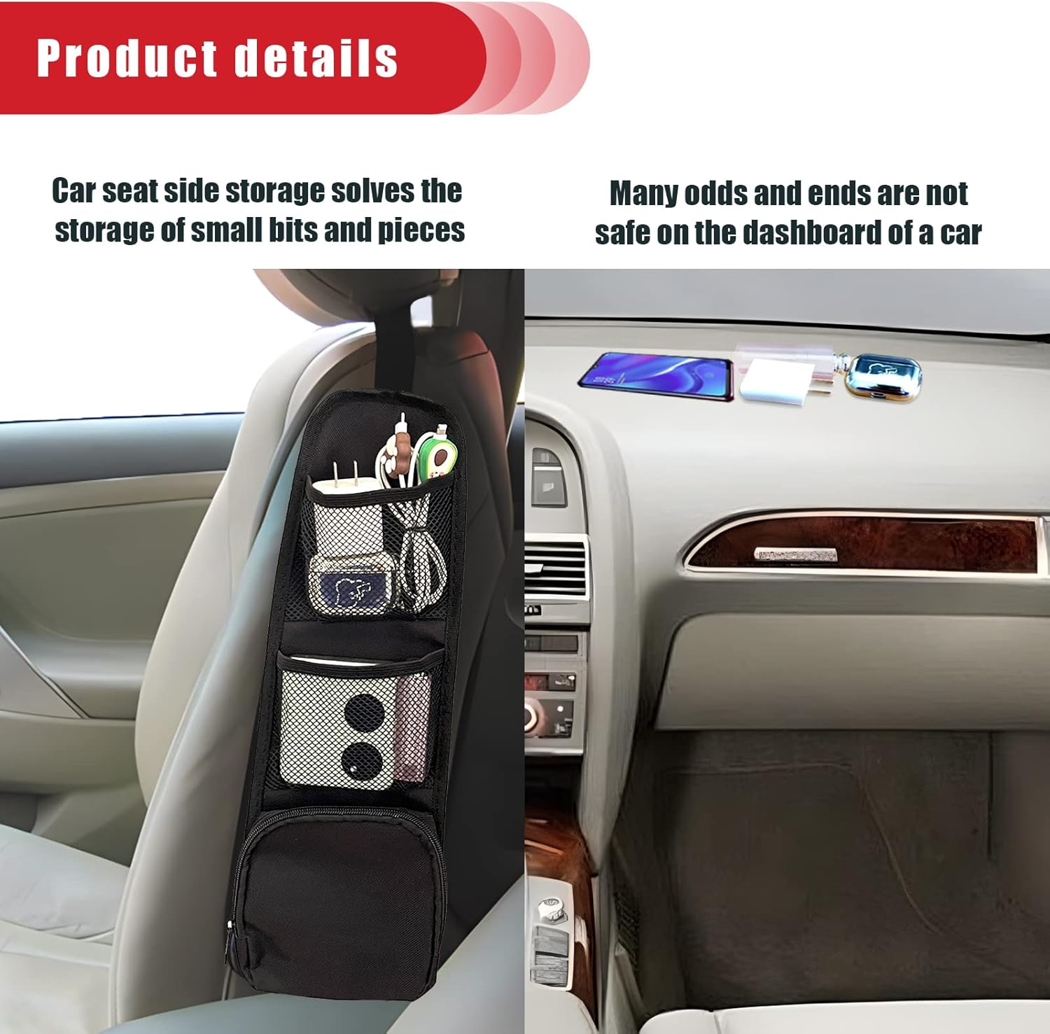 2PCS Car Seat Storage Hanging Bag, Multi-Pocket Seat Side Organizer, Multifunctional Mesh Net Pocket, Can Hold Mobile Phone, Wallet, Glasses, Suitable for โ image 4