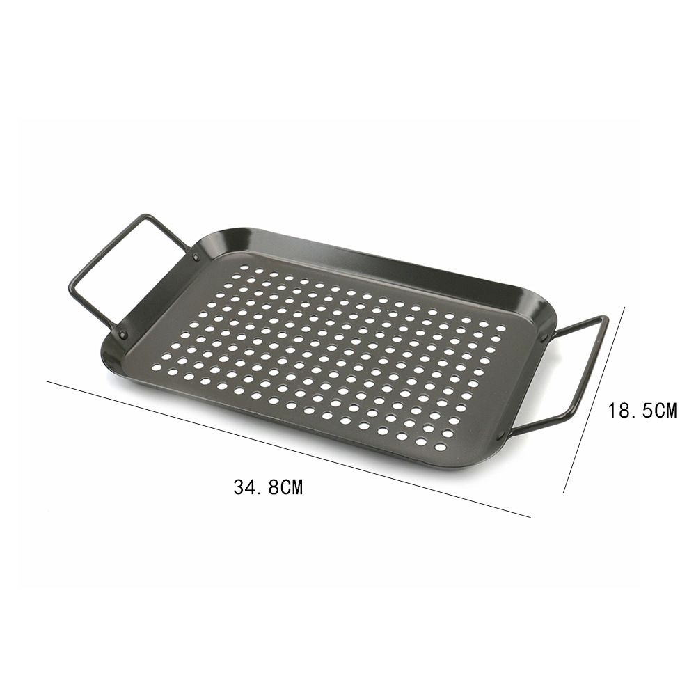  BBQ Grill Pan, Non-stick Carbon Steel BBQ Grilling Tray Vegetable Grill Pans Grill Wok Cookware Grill Accessories with Handles for Outdoor Grill Vegetables — image 5