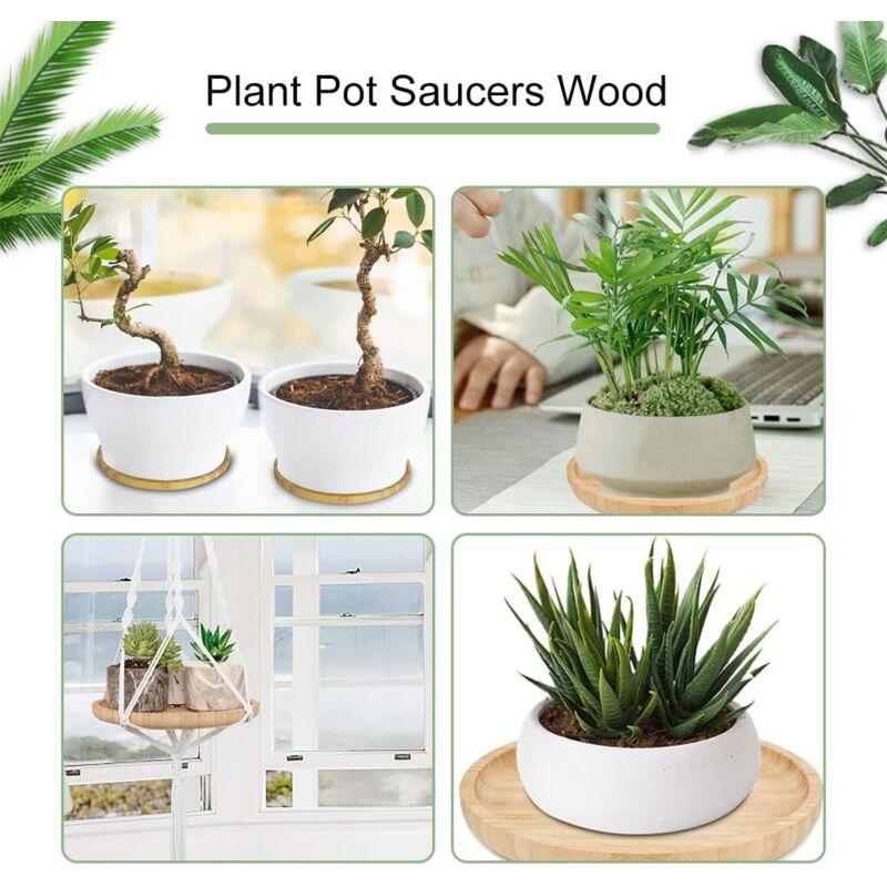 2 Piece Bamboo Saucers 20Cm ROund Bamboo Tray Bamboo Plant Saucer ROund Serving Tray Wooden Flower Pot Saucer For Cups — image 3