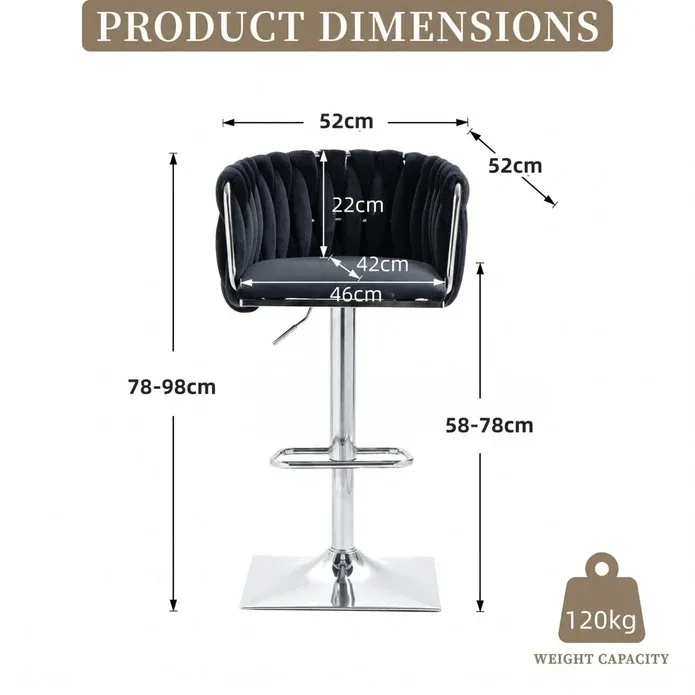 SERENITà Modern Velvet Breakfast Bar Stools Swivel Barstools Adjustable Counter Stools with Backrest (Silver-Black) — image 5