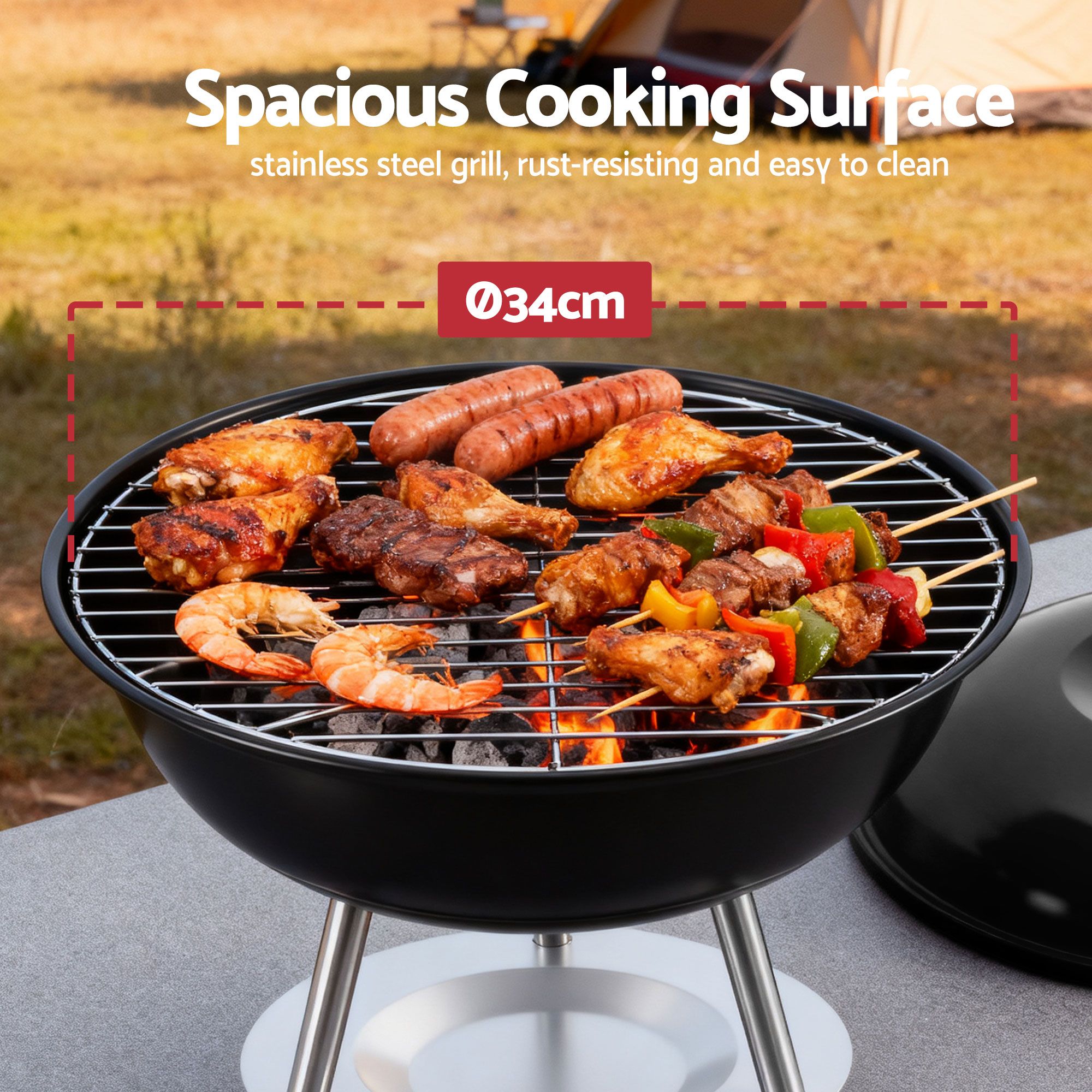 Grillz Charcoal BBQ Grill Portable with Lid for Camping Outdoor — image 4