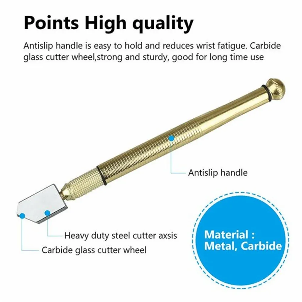 Glass Cutter Tool, Tungsten Carbide Wheel Oil Feed Cutter for Tile Mirror Window Glass, Gold โ image 2