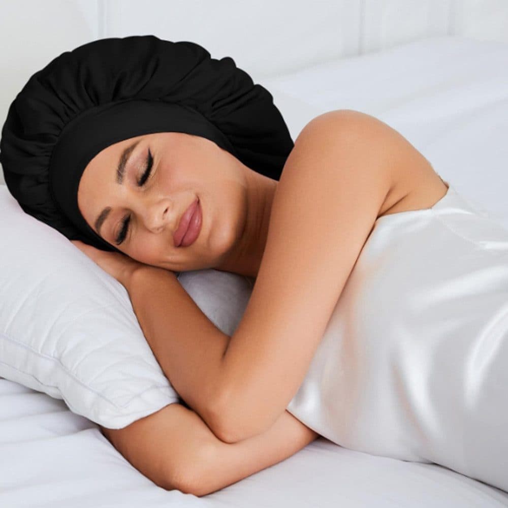 Silky Satin Sleeping Cap for Women and Girls, Double Layered Hair Protection, Adjustable Fit, Blue โ image 2