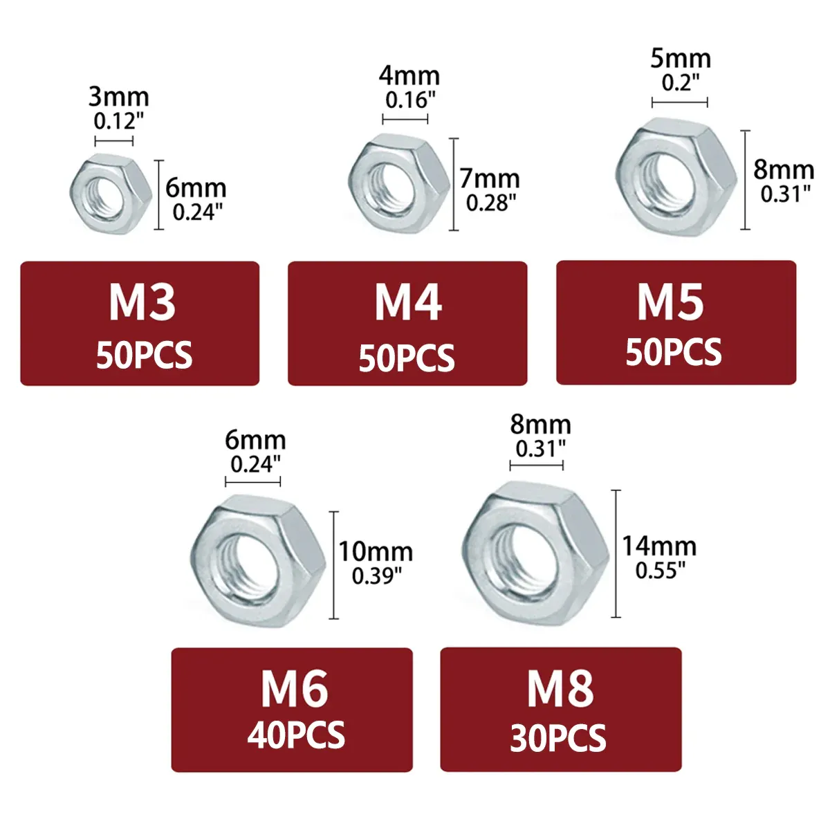 Stainless Steel Nuts 220pcs Nut Sets Hardware Fasteners Assortment Kit Nuts โ image 3