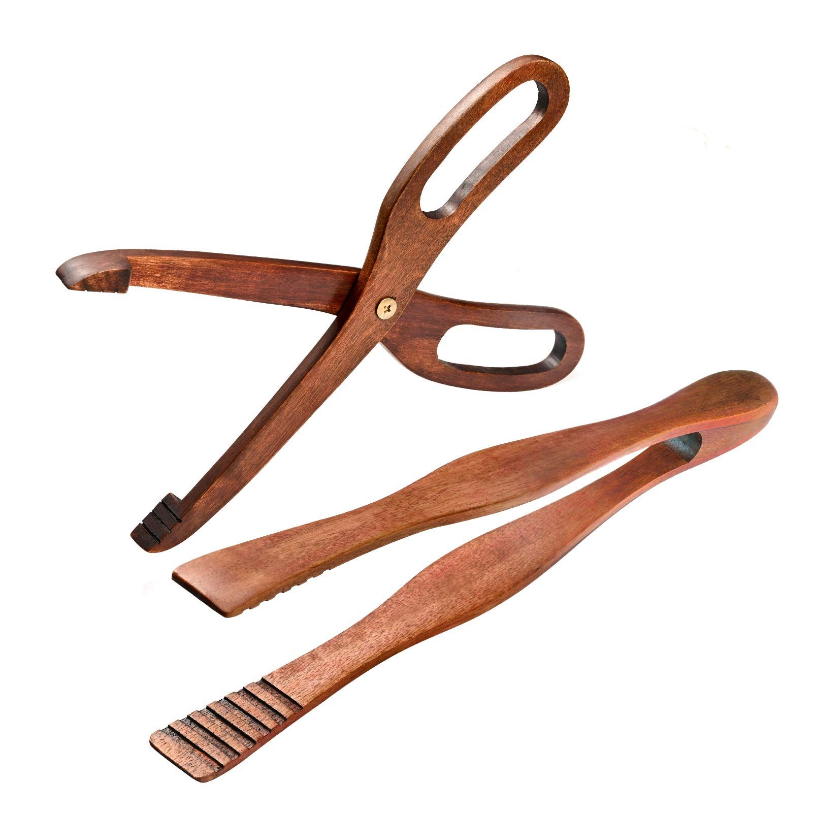 2 Packs Toaster Tongs Reusable Wood Cooking Tongs Scissor Wooden Kitchen Toast Barbecue Tongs BBQ Clip Buffet Food Tongs