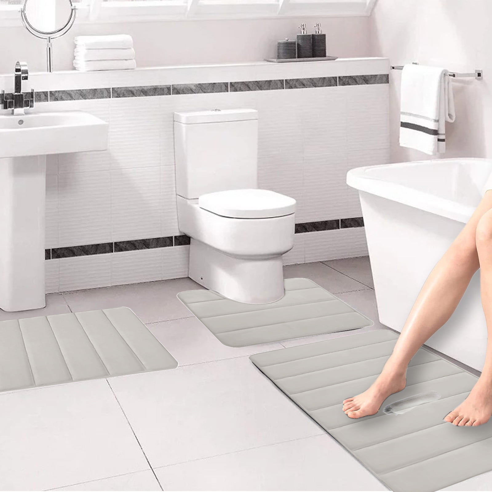 Memory Foam Toilet Rug, Non-Slip Bathroom Rugs, Toilet Rugs U Shaped Washable, Commode Contour Rug, Soft Comfortable Super Water Absorption #3_Beige — image 4