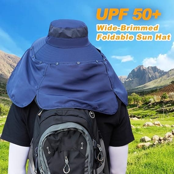 UV Protection Foldable Sun Hat with Neck Protection, Fishing and Hiking Cap, Dark Blue โ image 4