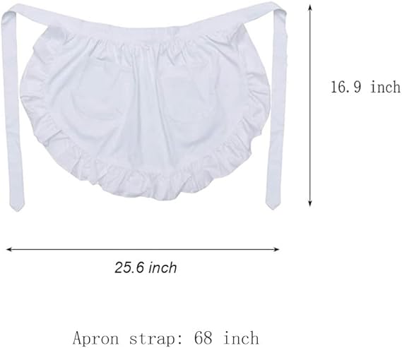 White apron - Waitress apron - Ladies - Waist apron - With two pockets - Half apron - Waitress - Server - Role play - Kitchen cooking restaurant coffee shop — image 2