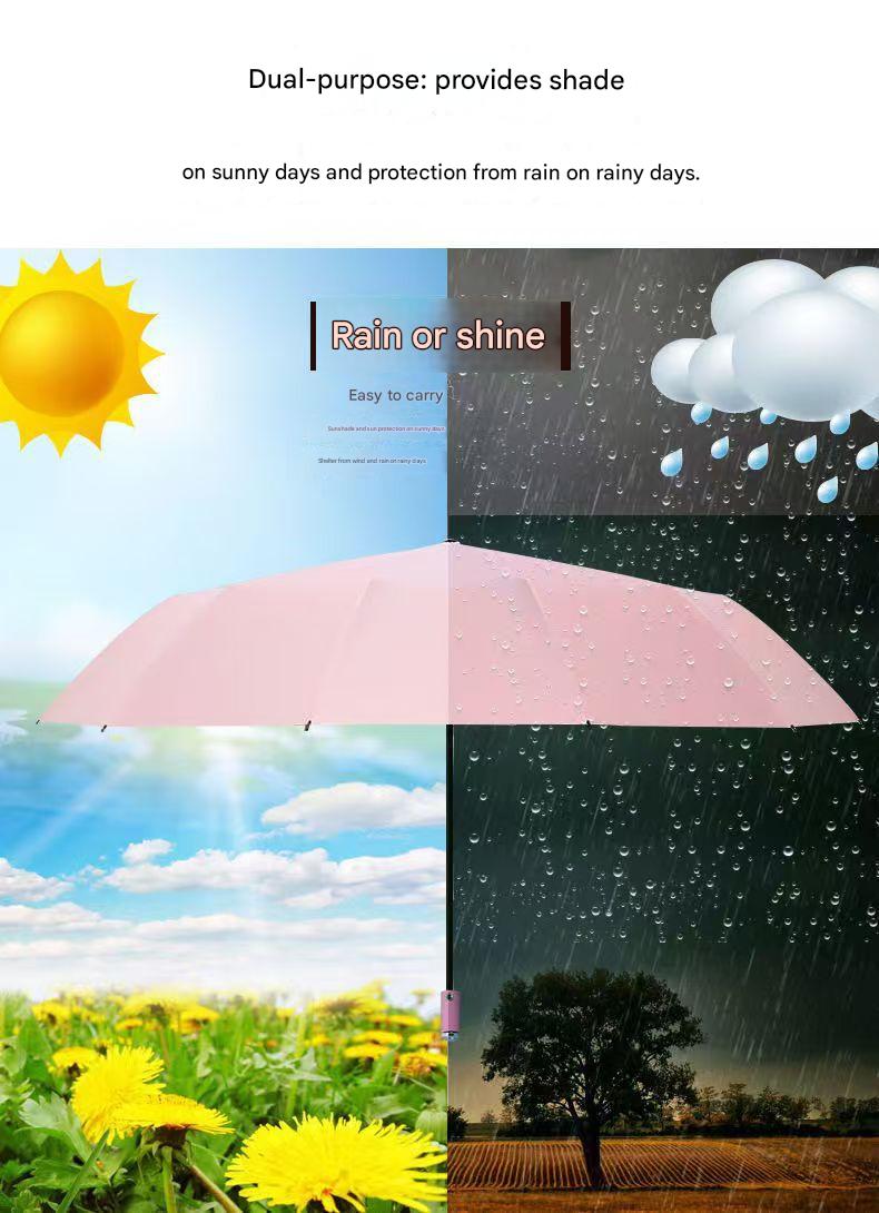 Pink Reinforced Black Coating Umbrella, featuring a 10-rib black steel frame for durability, approximately 106cm in diameter, lightweight and portable โ image 2