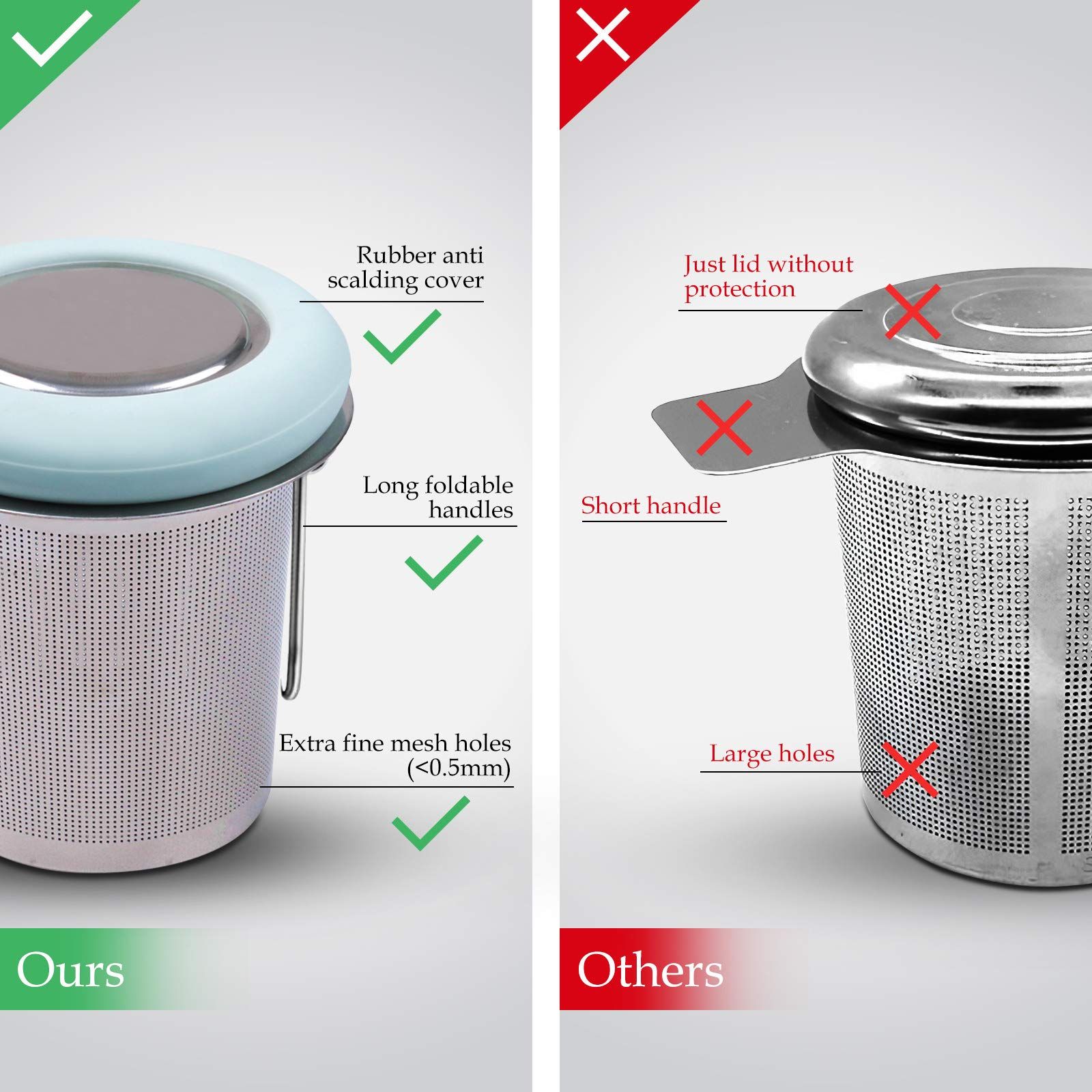 Stainless Steel Tea Strainer Folding Handle Tea Filter Extra Fine Mesh Strainer Brewing Basket with Lid for Loose Leaf Tea โ image 3