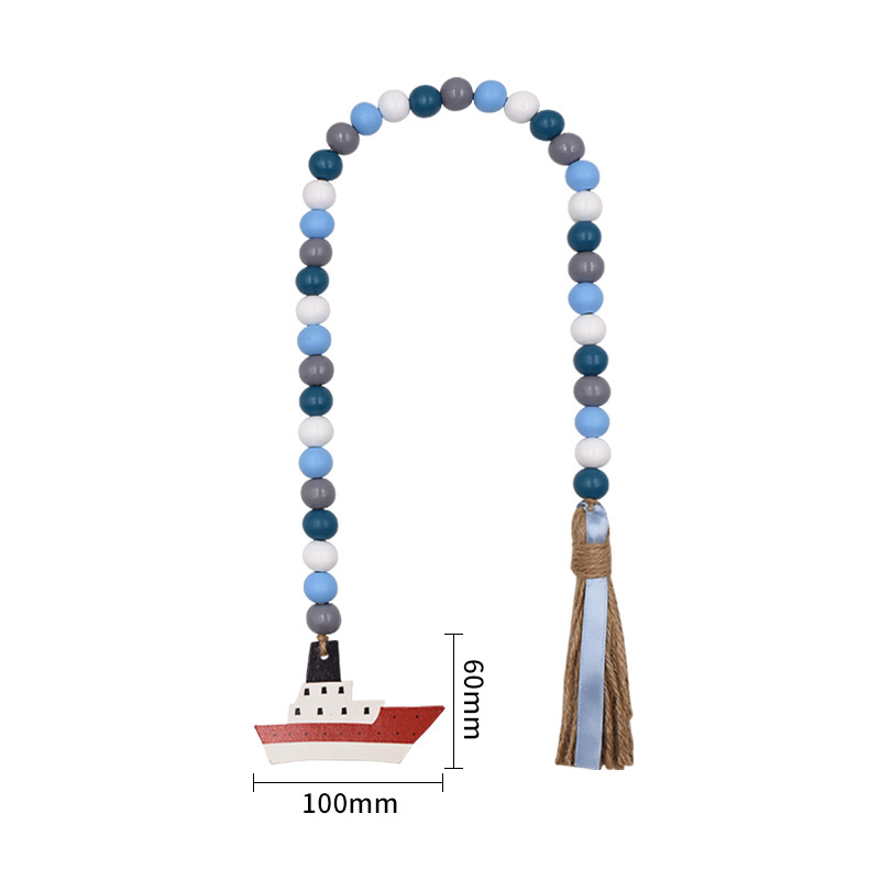 Boat Wooden Beads Rustic Bead Sailboat Beach Sign Hanging Decoration Home Hanging Decor Farmhouse Tassel Summer Decor — image 2