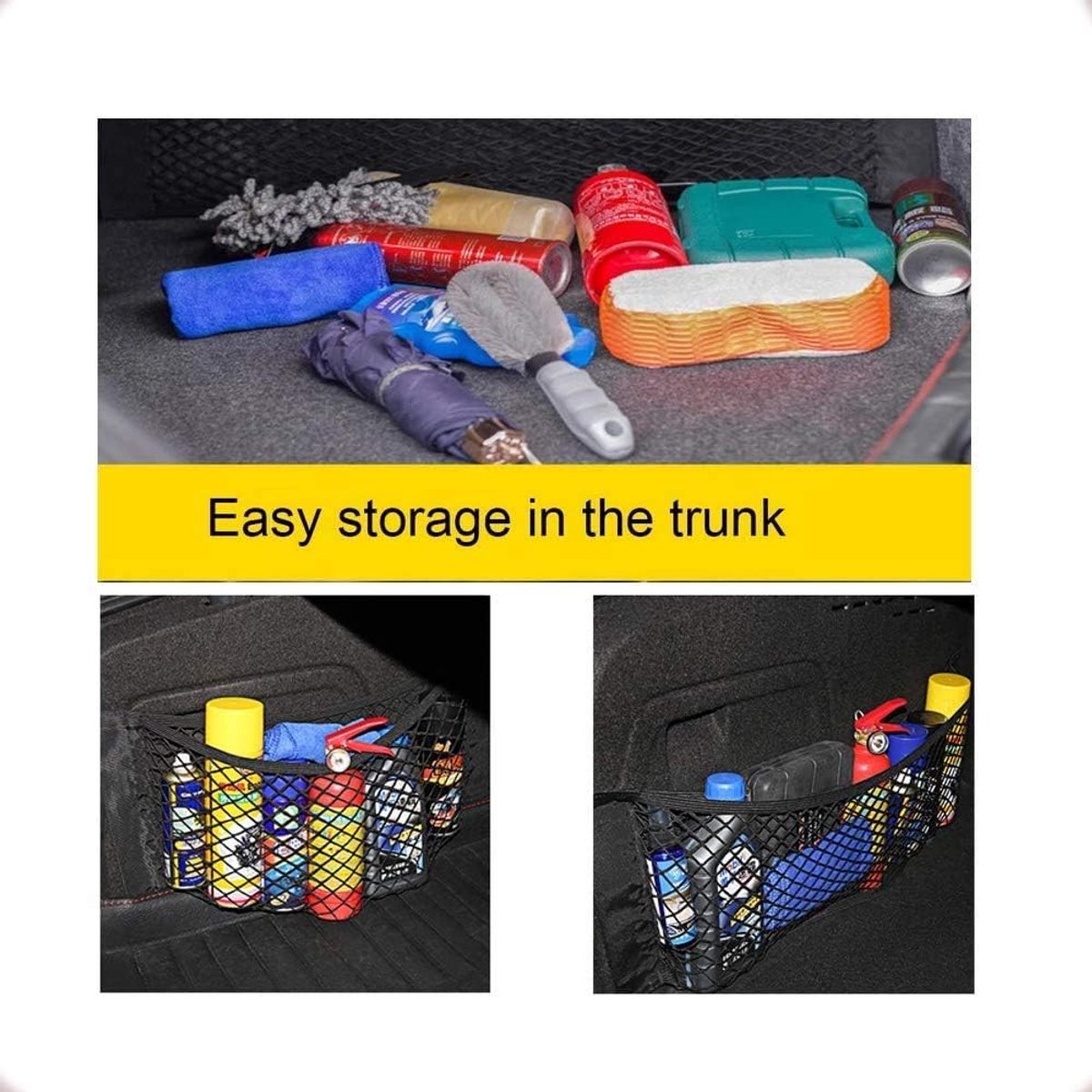 Car Trunk Storage Net (2-Pack) - Storage Bag 50*25cm - With Velcro - Car Seat Storage Net - Universal Net Bag for SUVs, Sedans and Trucks - Suitable for โ image 4