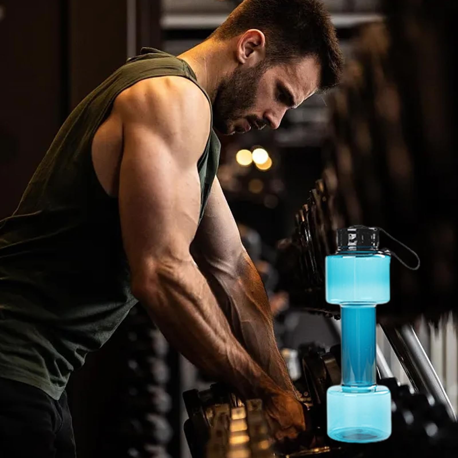 Portable Kettle, Water Bottle Multifunctional Water Bottle Dumbbell Shaped Drinking Bottles Leakproof Bottle Drinking Bottle for Gym School Cycling Outdoor — image 5