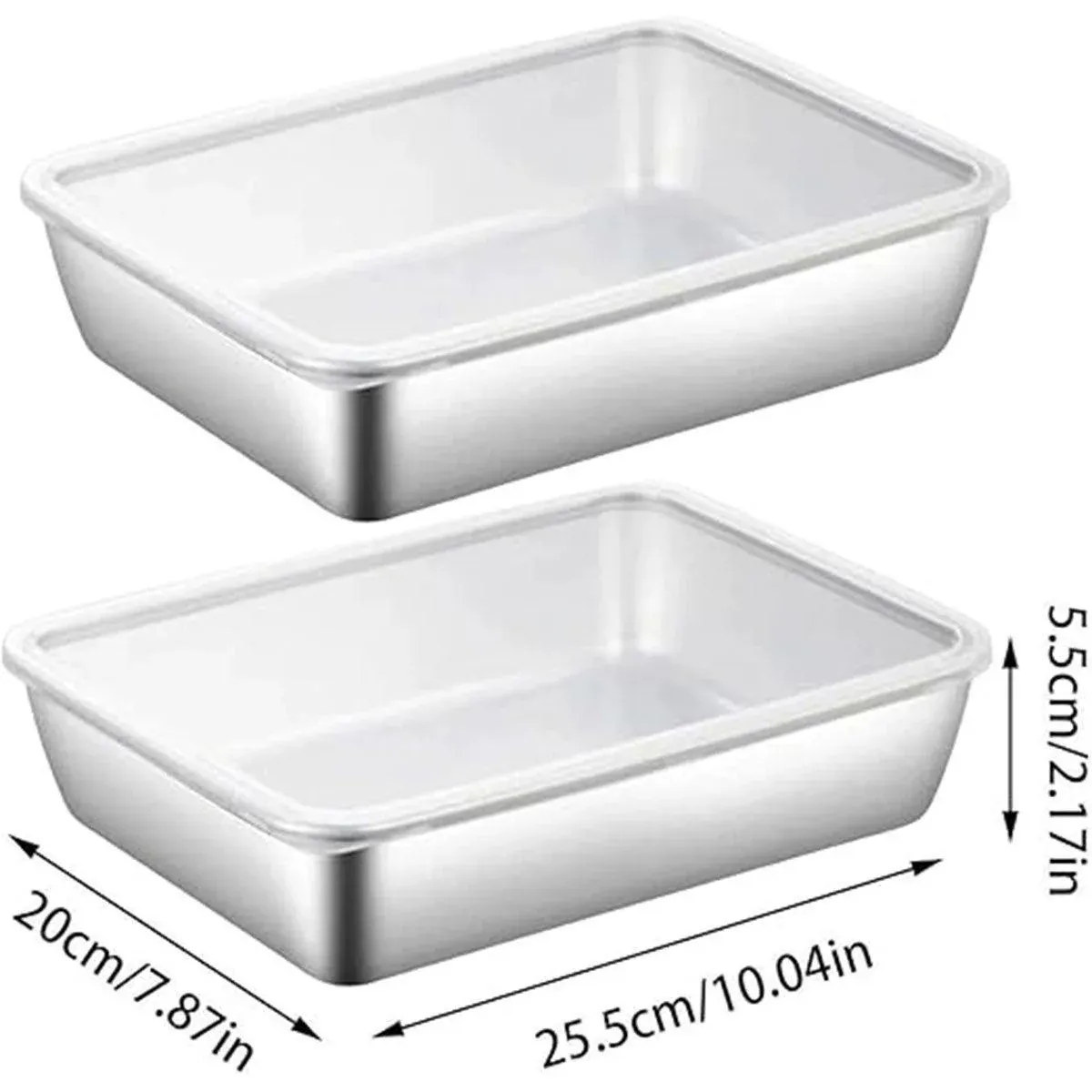 2PCS Stainless Steel Square Food Tray With Lid Rectangular Storage Box Plate โ image 3