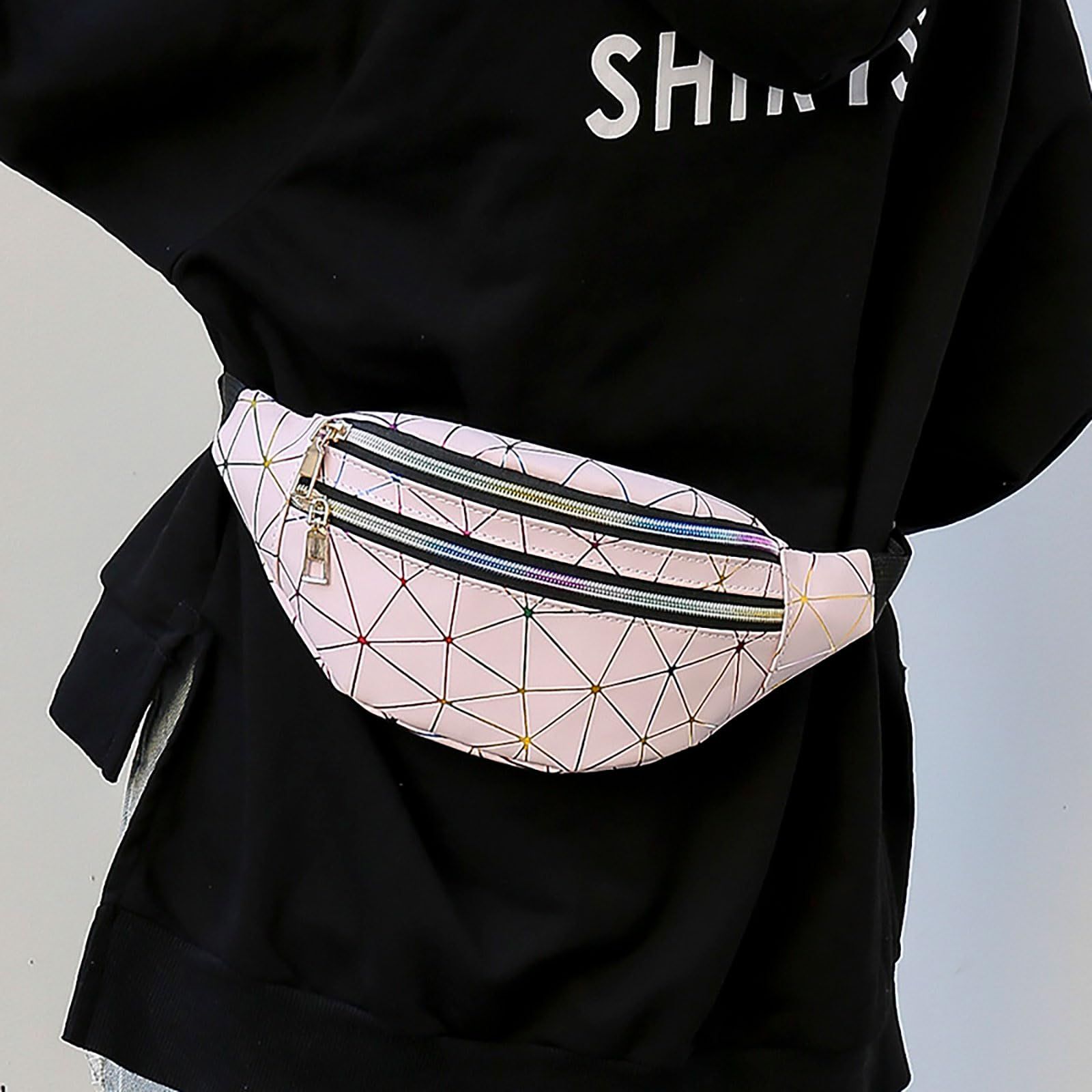 Women's crossbody bag, men's diamond checkered pattern waist belt bag, holographic sling bag, waterproof waist bag β image 3