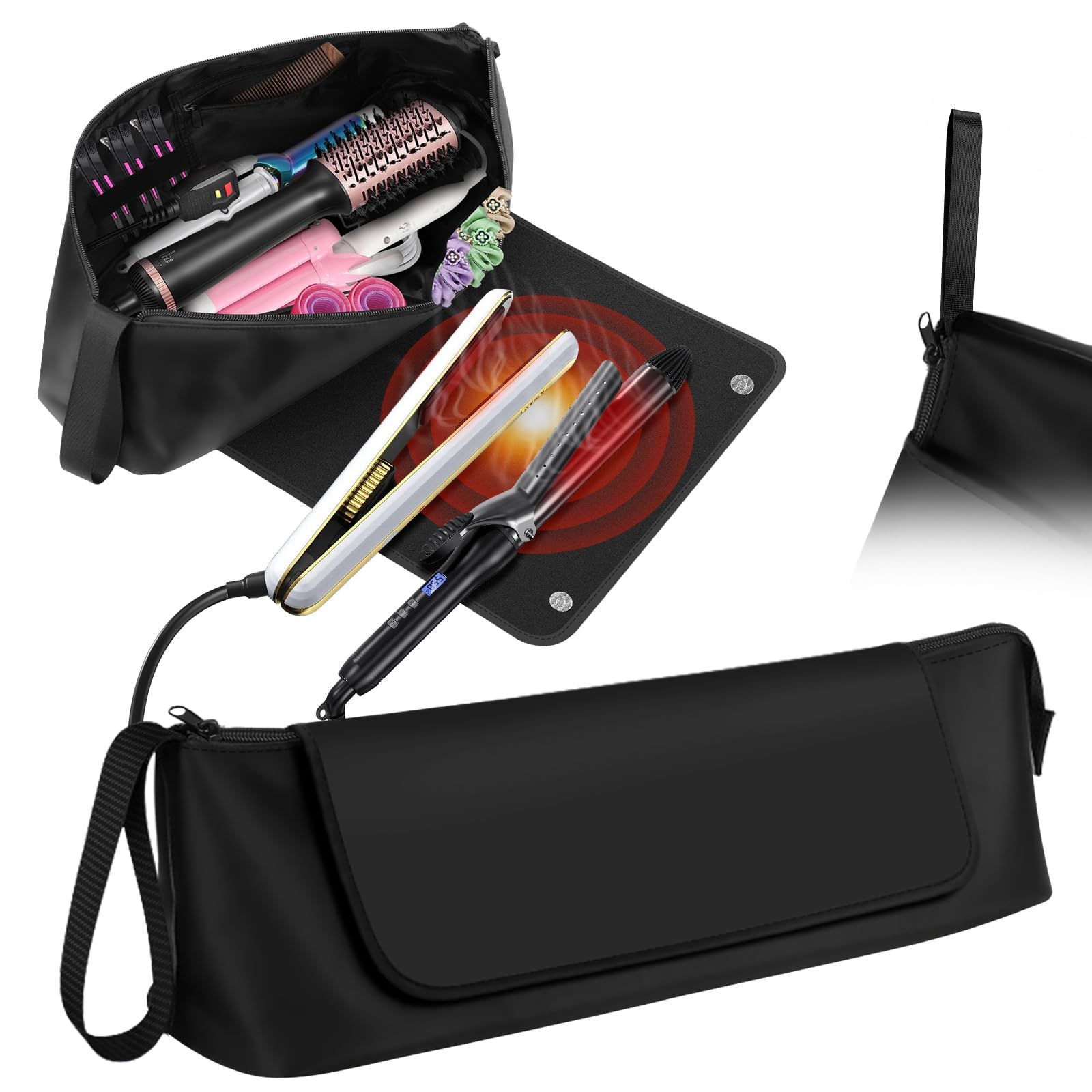 Hair Tools Travel Bag with Heat Resistant Mat, 2-in-1 Heat Resistant Hair Travel Bag for Flat Irons,Hair Tool Organizer Travel