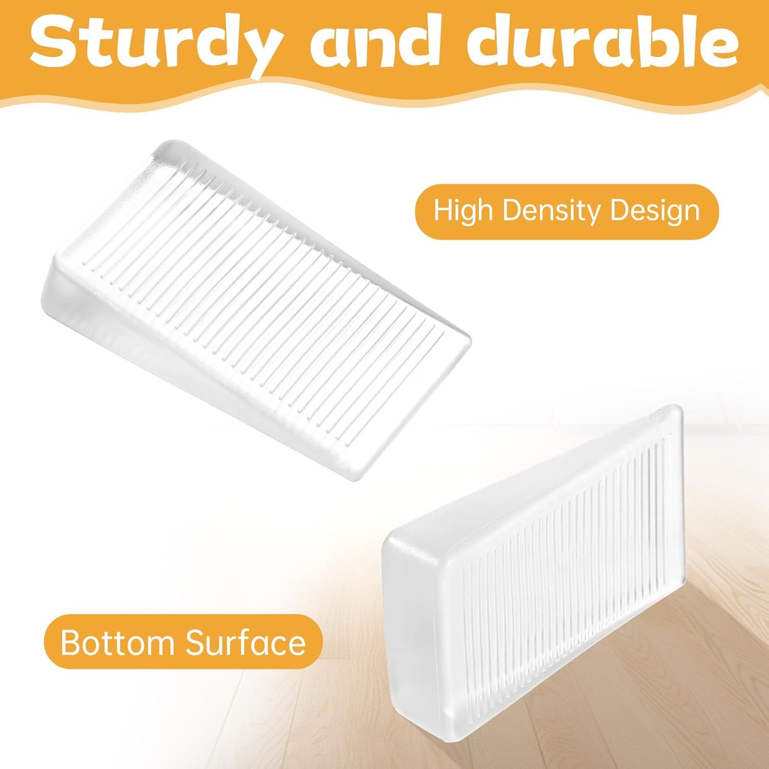 4 Pack Rubber Door Stop, Wedge Thin Door Stoppers for Bottom of Doors Clear Non-Scratching Doorstops Sturdy Stackable Doors Stops for Home Office School — image 3
