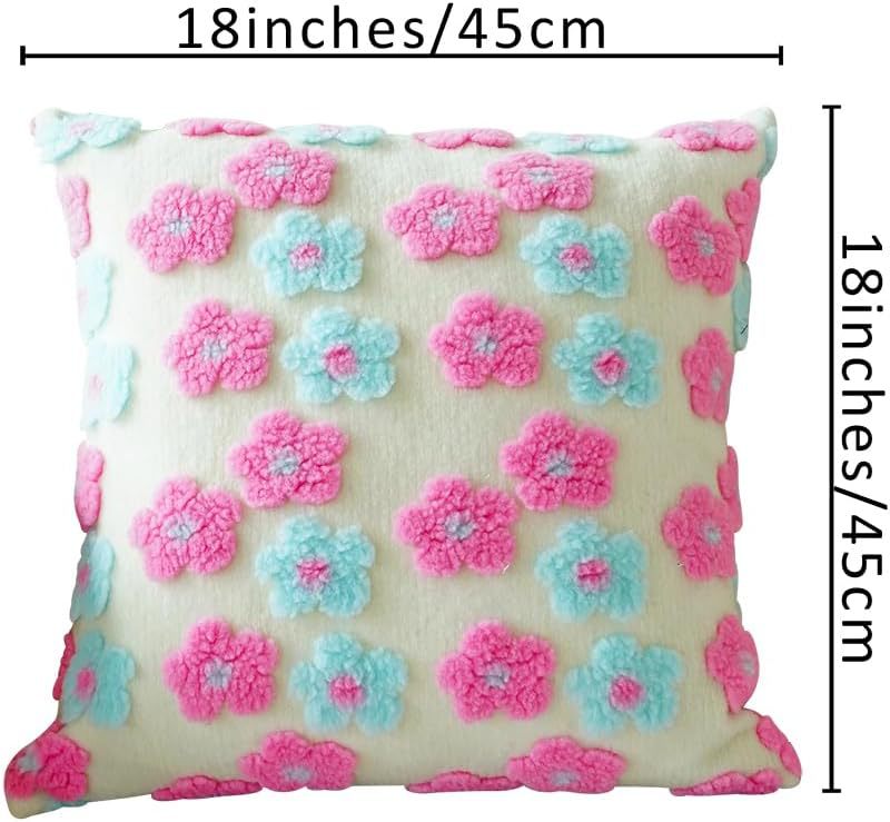 Green and Yellow Charming 3D Floral Plush Cushion Covers - Set of 4, 45 × 45cm Soft Faux Lambswool Pillowcases for Sofa & Bed Decor — image 5