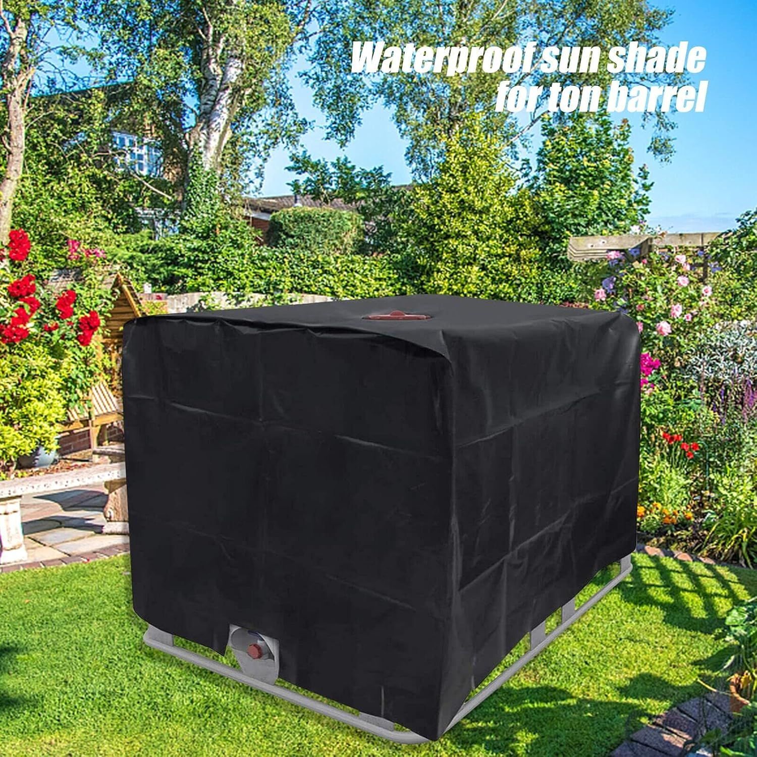 Container Black Foil Cover Sun Tote Cover Foil Cover Sun Protective Hood for 1000L Outdoor 275 Gallon Rain Barrel Black โ image 5