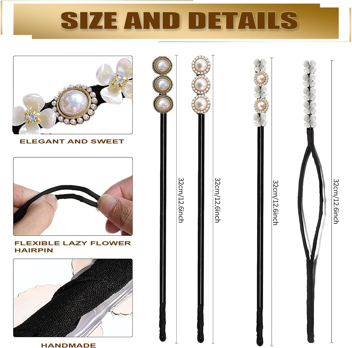 Hair Bun Maker, Deft Bun, 4PCS Women Magic Hair Bun Maker with Peal and Flower, Magic Twist Hairpin Lazy Curler Reusable Bun Hair Accessories for Women — image 2
