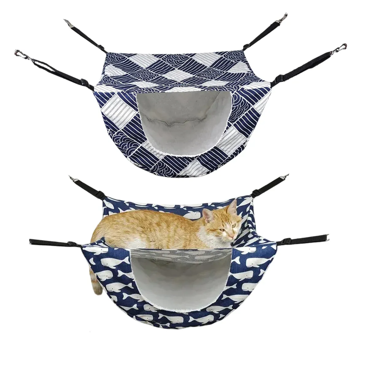 Cat Hammock Hanging Bed Cage Nest Soft Pet House Basket Cat Sleeping Supplies - Sea Blue Checkered โ image 3