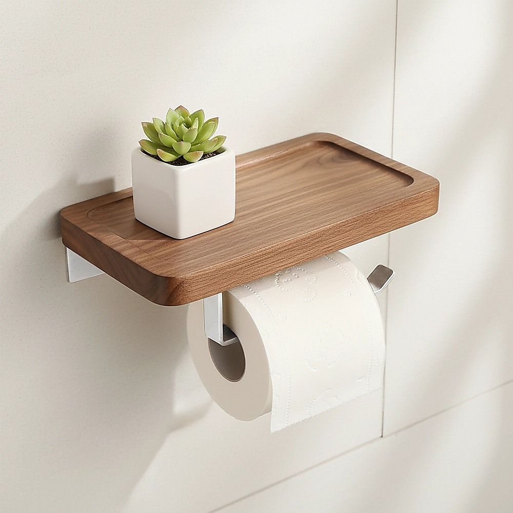 Toilet Paper Holder with Shelf Wall Mounted Bathroom Storage — image 2