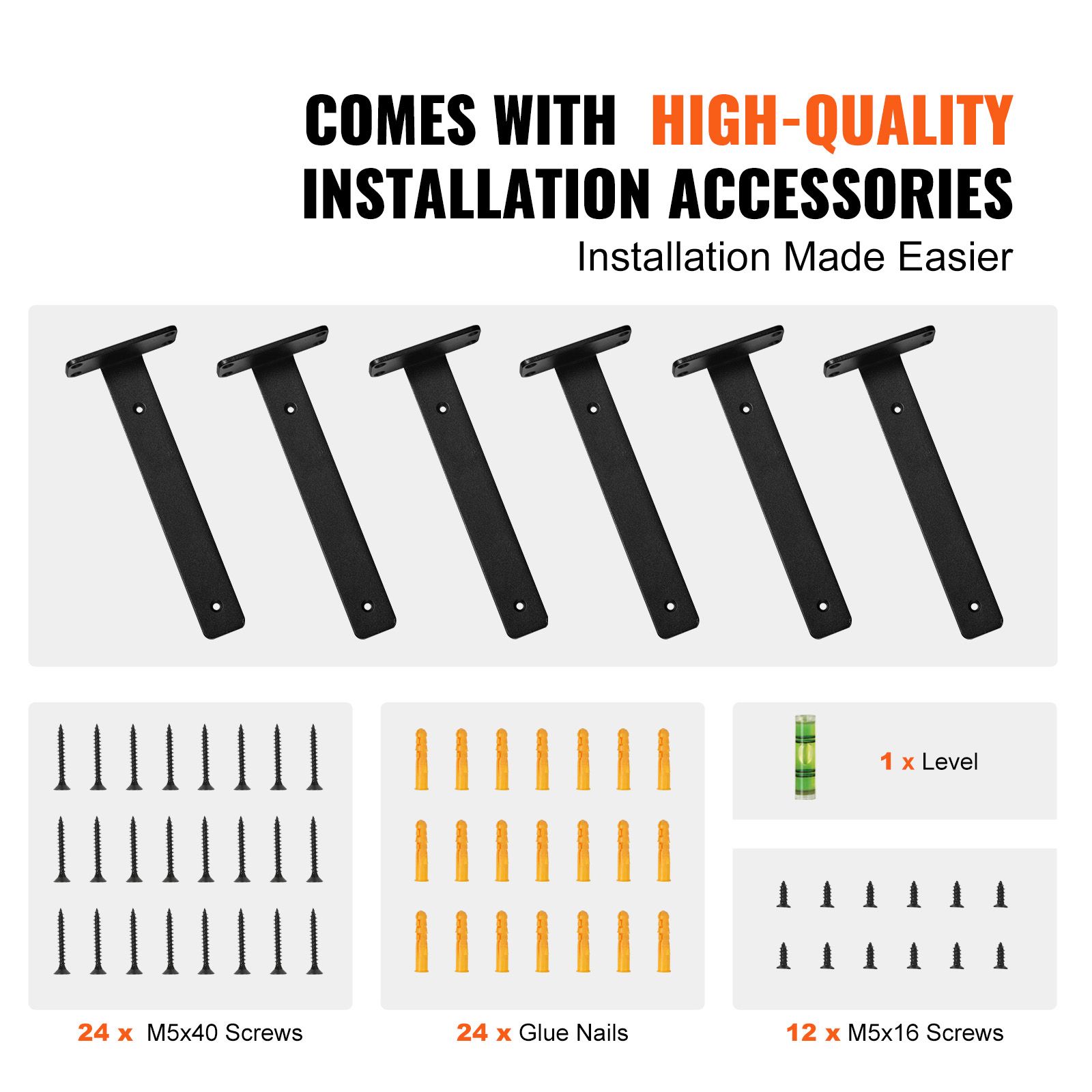 Shelf Bracket, 26.1cmL x 10cmW x 4.5cmH, 6 Pcs Heavy Duty Floating Shelf Brackets, Brackets for Shelves, 5mm Thick Matte Black L Shelf Bracket,Steel Shelving — image 6