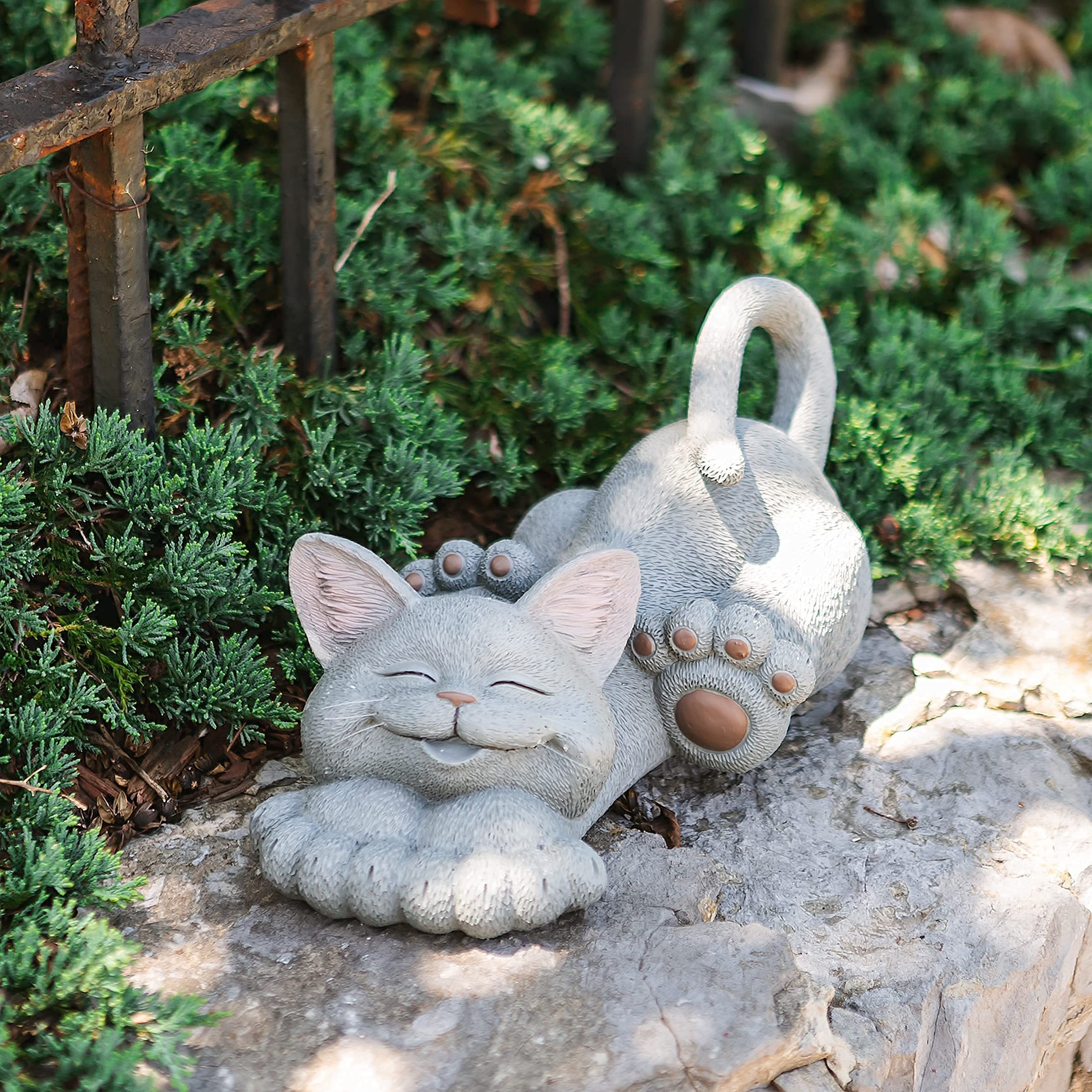 Large Whimsical Grey Cat Lounging Garden Statue Outdoor Indoor Decoration - Happy Cat Collection - Cat Lover Gifts for Women — image 3