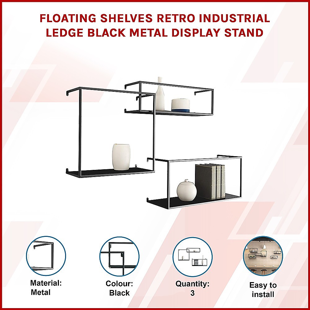 Floating Shelves Retro Industrial Ledge Black Metal Display Stand โ image 3
