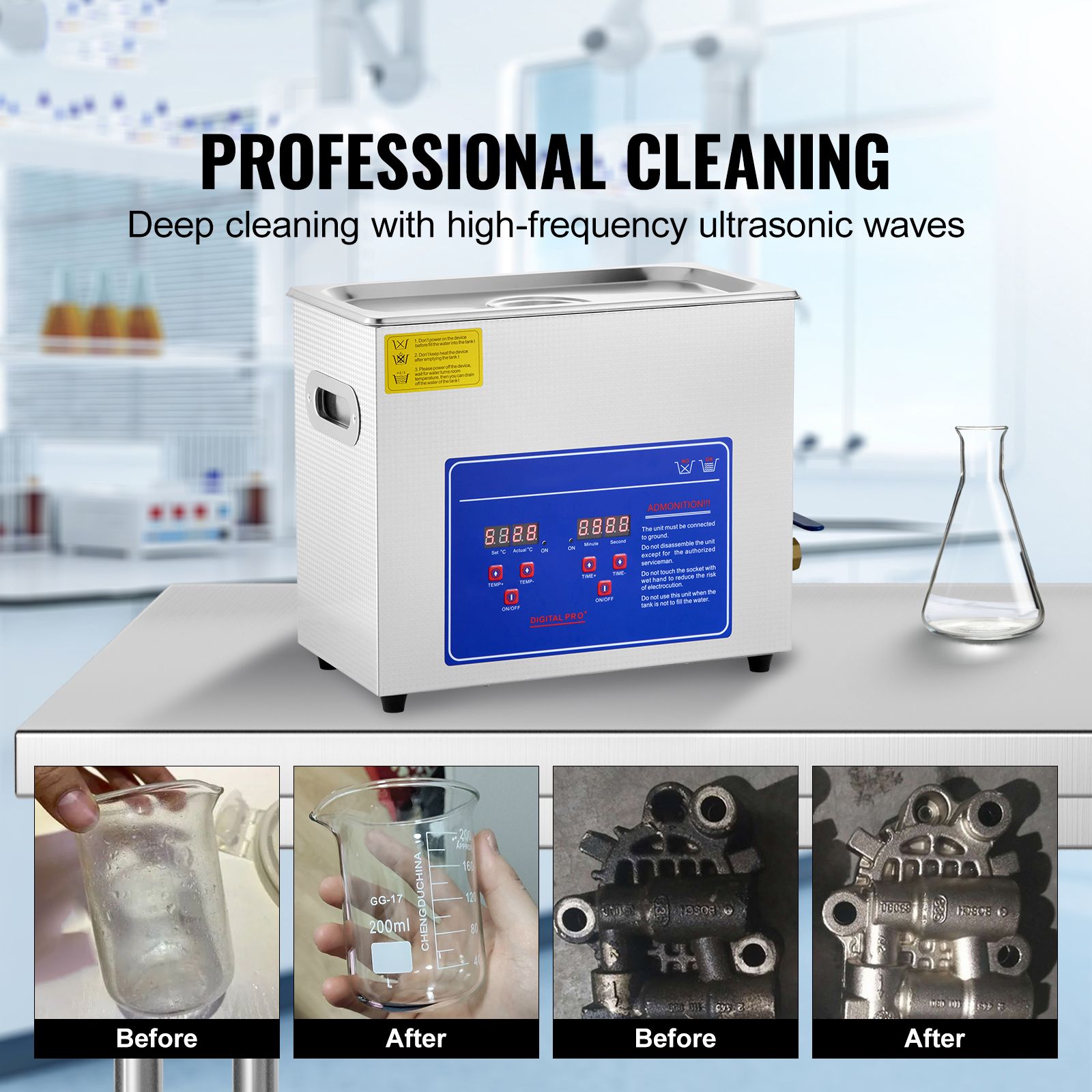 Brand New 6 Liter Stainless Steel Digital Ultrasonic Cleaner w/ Bracket & Drainage System — image 2