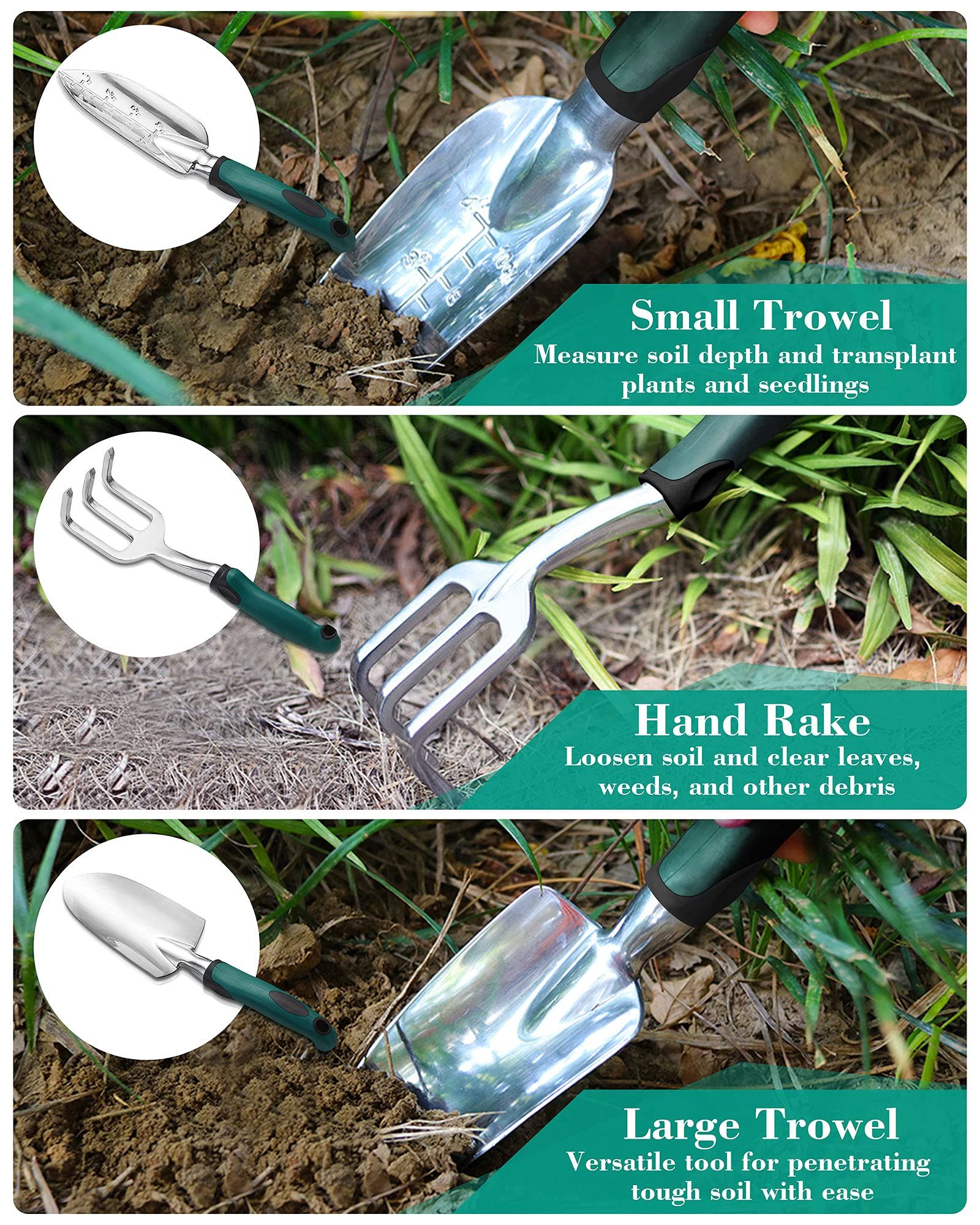 Garden Tool Set, 11 Piece Aluminum Alloy Hand Tool Starter Kit with Garden Bag, Outdoor, Heavy Duty Gardening Work Set — image 4